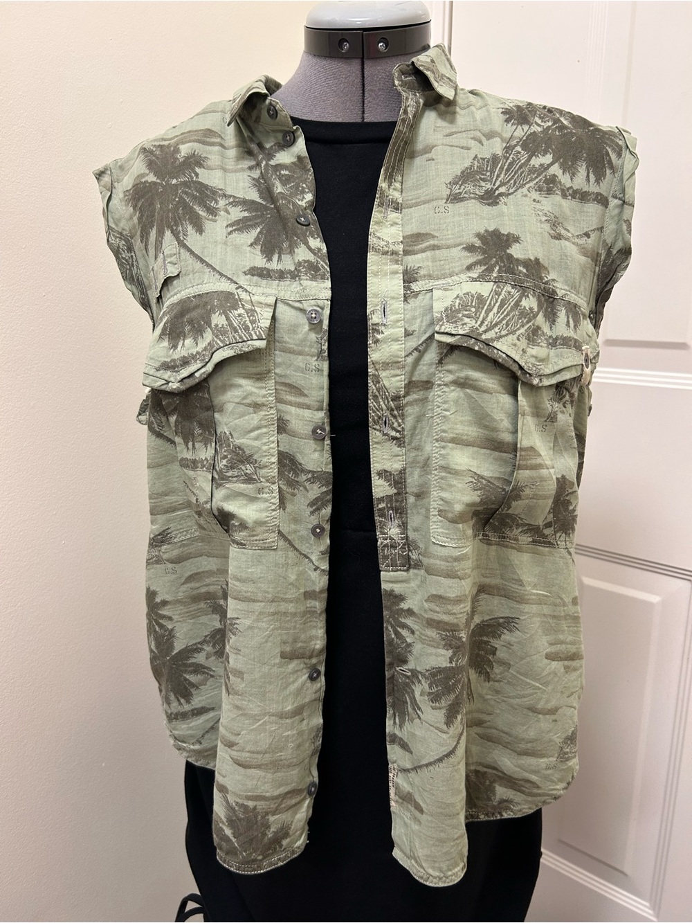 G-Star Raw Beach Rovic Palm BFF Sleeveless women’s Shirt Green size Medium
